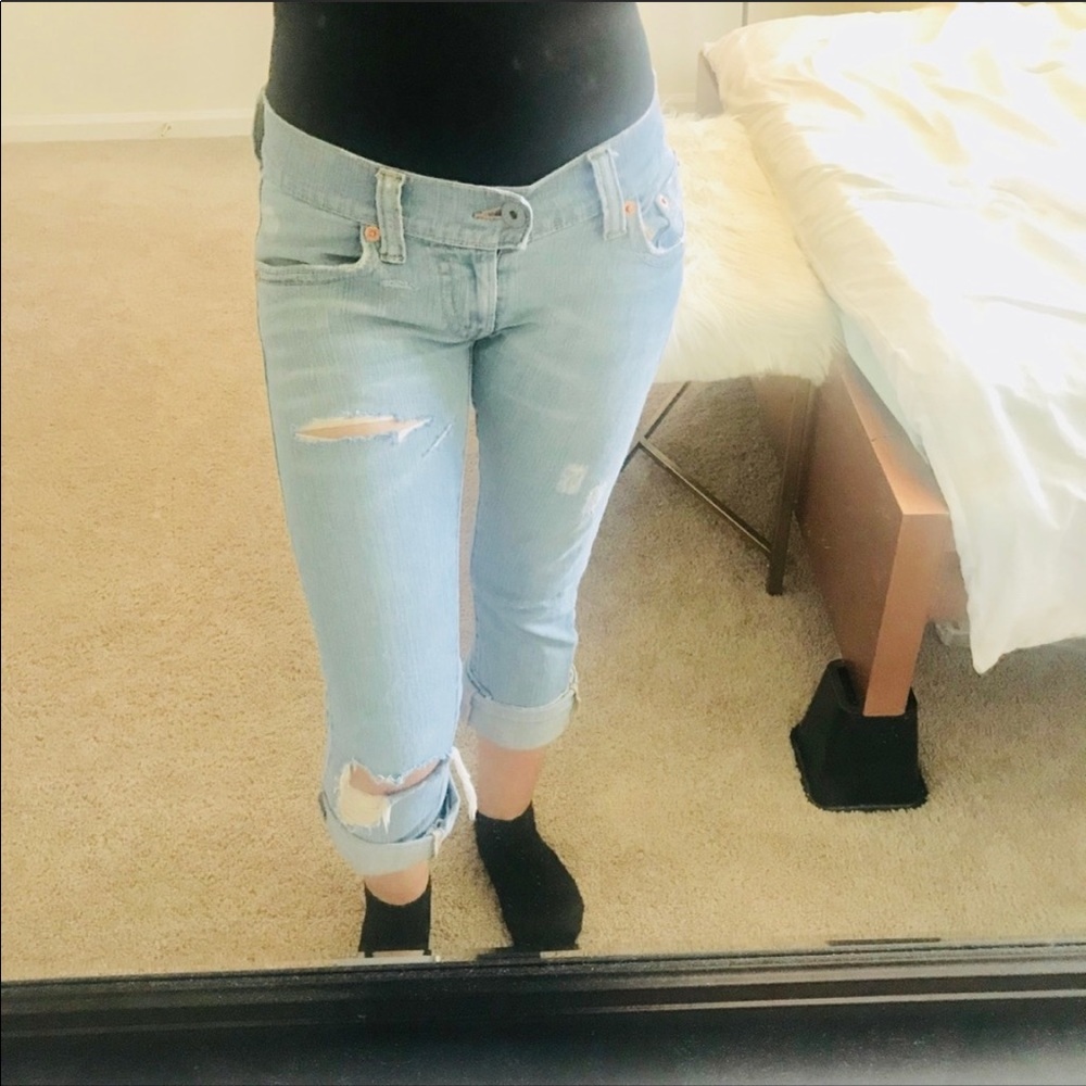 Levi Strauss distressed faded straight leg jeans